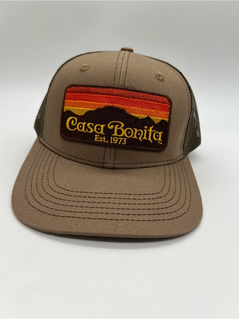 Casa Bonita Restaurant Brown Trucker Hat with Sunset Patch NWT